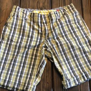 Blue/green plaid Bermuda shorts